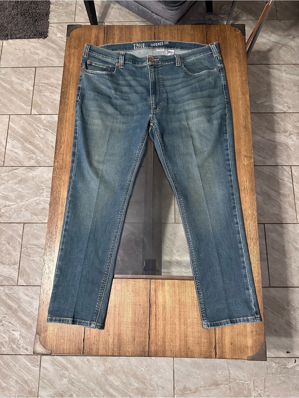 Men's Slim Tapered Jeans in Washed Blue Denim